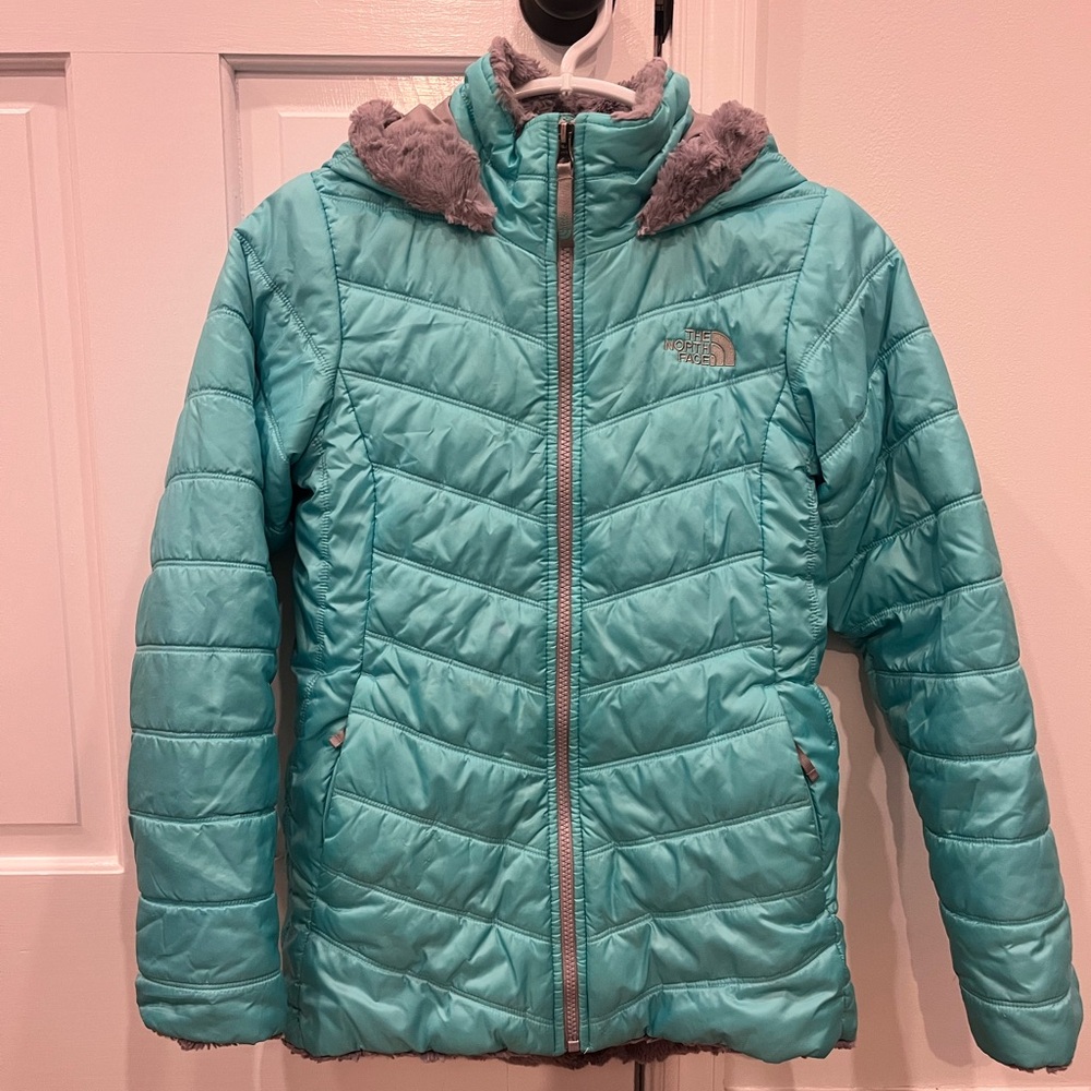 Girls North Face winter hooded jacket, size L